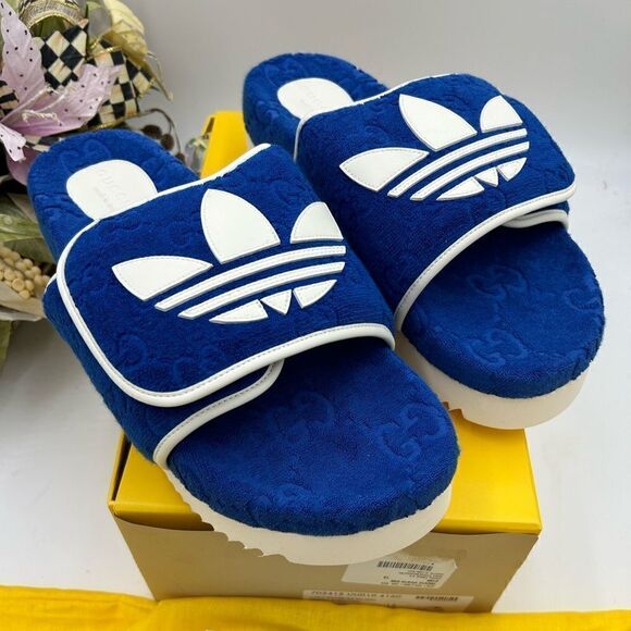 Men’s Gucci, X Adidas monogram, GG slides size 13 made in Italy - Picture 1 of 9